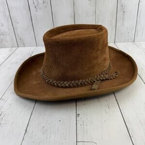 VTG Henschel Brown Suede Braided Cowboy Hat USA United Hatters Men's Medium